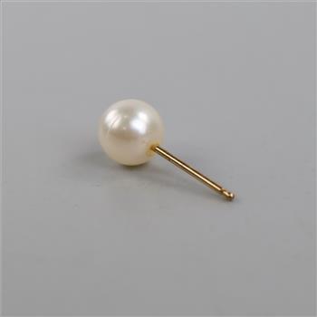 14kt Gold White Bead Single Earring