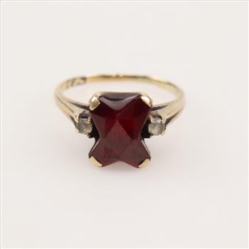 14kt Gold White Spinel And Ruby Ring