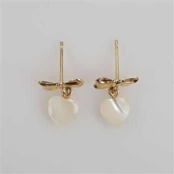 14kt Gold White Stone Heart Earrings