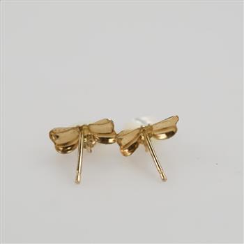 14kt Gold White Stone Heart Earrings