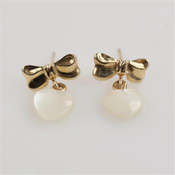 14kt Gold White Stone Heart Earrings