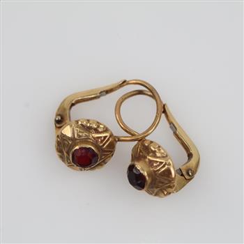 14kt GP Red Stone Drop Earrings