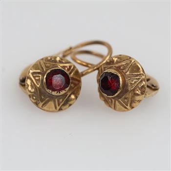 14kt GP Red Stone Drop Earrings