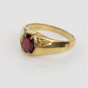 14kt Heavy Gold Electroplate Red And Clear Stone Ring