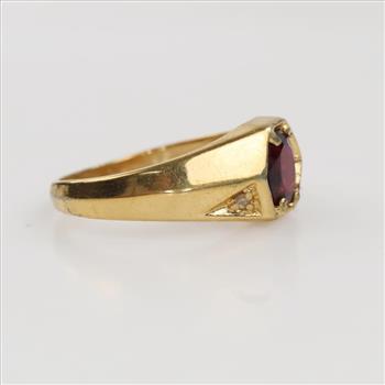 14kt Heavy Gold Electroplate Red And Clear Stone Ring
