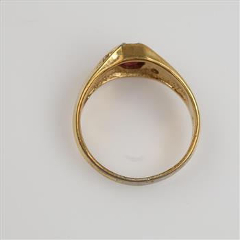 14kt Heavy Gold Electroplate Red And Clear Stone Ring