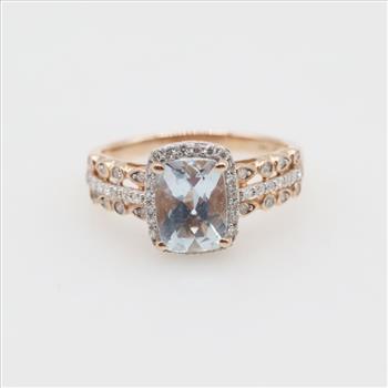 14kt Rose Gold Blue Stone Diamond Accent Ring