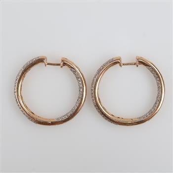 14kt Rose Gold Diamond Hollow Hoop Earrings