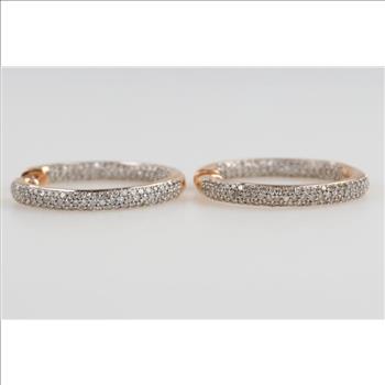 14kt Rose Gold Diamond Hollow Hoop Earrings