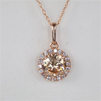 14kt Rose Gold Necklace With Clear And Pink Stone Pendant