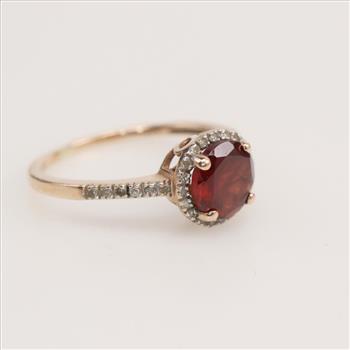 14kt Rose Gold Red Stone Diamond accent Ring