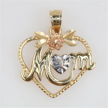 14kt Tri Color Gold Clear Stone Accent Mom Pendant