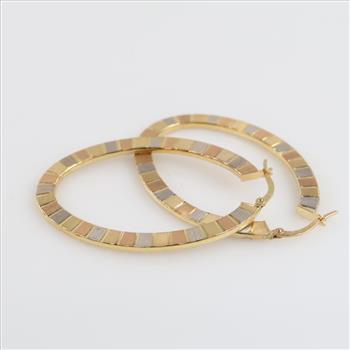 14kt Tri Color Gold Hollow Hoop Earrings