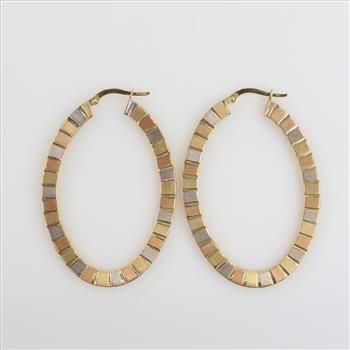 14kt Tri Color Gold Hollow Hoop Earrings
