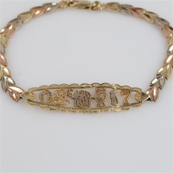 14kt Tri Color Gold Luck Hollow Link Bracelet