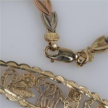 14kt Tri Color Gold Luck Hollow Link Bracelet