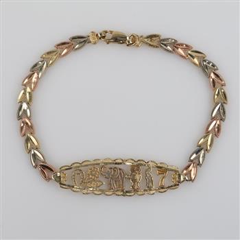 14kt Tri Color Gold Luck Hollow Link Bracelet