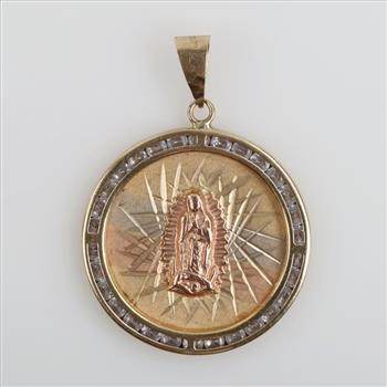 14kt Tri Colored Gold Clear Stone Religious Pendant