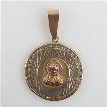 14kt Tri Colored Gold Clear Stone Religious Pendant