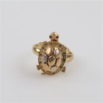 14kt Tri Colored Gold Clear Stone Turtle Ring