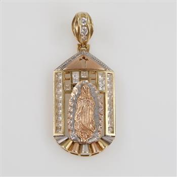 14kt Tri Colored Gold Cubic Zirconia Religious Pendant