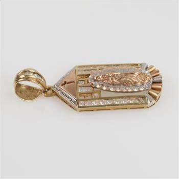 14kt Tri Colored Gold Cubic Zirconia Religious Pendant