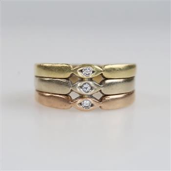 14kt Tri Colored Gold Diamond 3 Band Ring