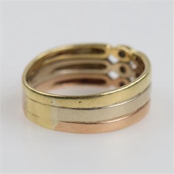 14kt Tri Colored Gold Diamond 3 Band Ring