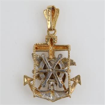 14kt Tri Colored Gold Eagle Anchor Pendant