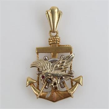 14kt Tri Colored Gold Eagle Anchor Pendant