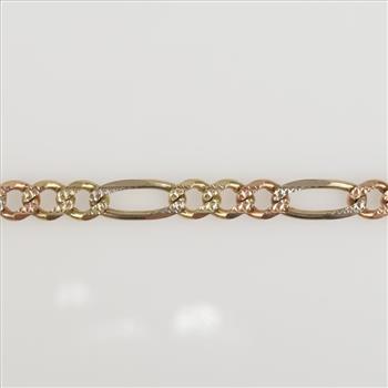 14kt Tri Colored Gold Figaro Chain Link Necklace - Evaluated By Our Certified Gemologist - AGS / GIA