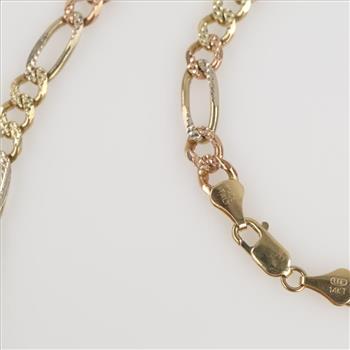 14kt Tri Colored Gold Figaro Chain Link Necklace - Evaluated By Our Certified Gemologist - AGS / GIA