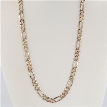 14kt Tri Colored Gold Figaro Chain Link Necklace - Evaluated By Our Certified Gemologist - AGS / GIA