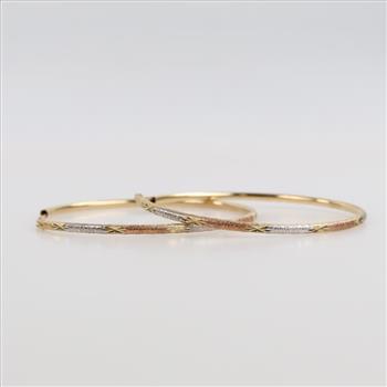14kt Tri Colored  Gold Hollow Hoop Earrings