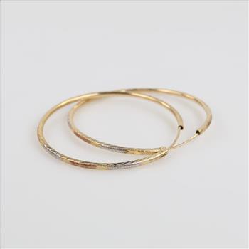 14kt Tri Colored  Gold Hollow Hoop Earrings