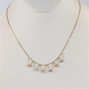 14kt Tri-Color Gold Beaded Box Chain Necklace