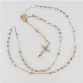 14kt Tri-color Gold Beaded Rosary Necklace