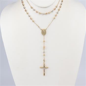 14kt Tri-color Gold Beaded Rosary Necklace