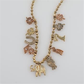 14kt Tri-Color Gold Clear Stone Accented Charm Bracelet