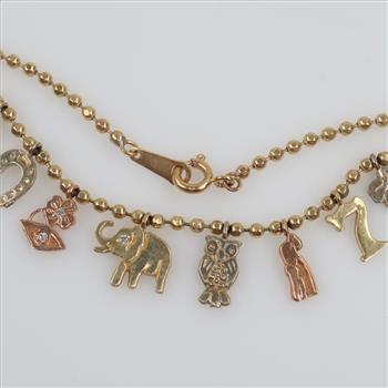 14kt Tri-Color Gold Clear Stone Accented Charm Bracelet