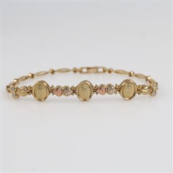 14kt Tri-Color Gold Clear Stone Religious Bracelet