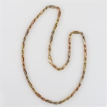 14kt Tri-Color Gold Fancy Rope Link Necklace -Evaluated By Our Certified Gemologist - AGS / GIA