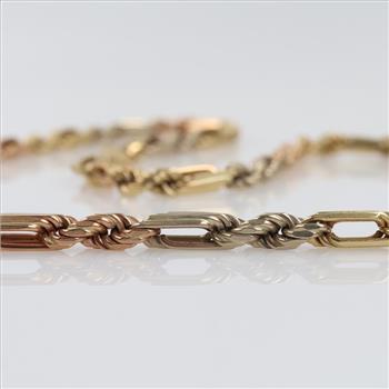 14kt Tri-Color Gold Fancy Rope Link Necklace -Evaluated By Our Certified Gemologist - AGS / GIA
