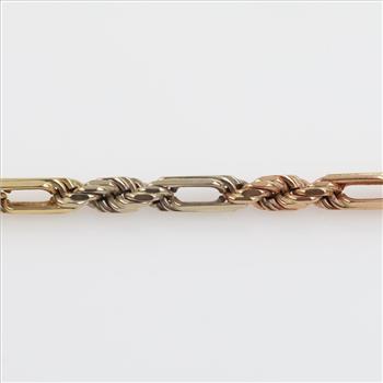 14kt Tri-Color Gold Fancy Rope Link Necklace -Evaluated By Our Certified Gemologist - AGS / GIA