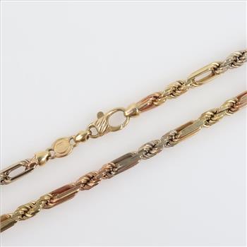 14kt Tri-Color Gold Fancy Rope Link Necklace -Evaluated By Our Certified Gemologist - AGS / GIA