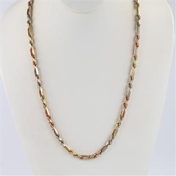 14kt Tri-Color Gold Fancy Rope Link Necklace -Evaluated By Our Certified Gemologist - AGS / GIA