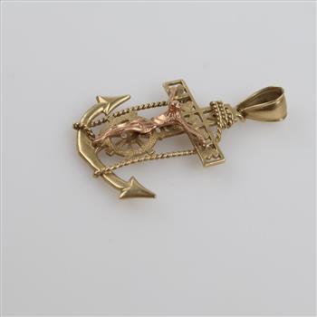 14kt Two Tone Gold Anchor Pendant