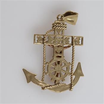 14kt Two Tone Gold Anchor Pendant