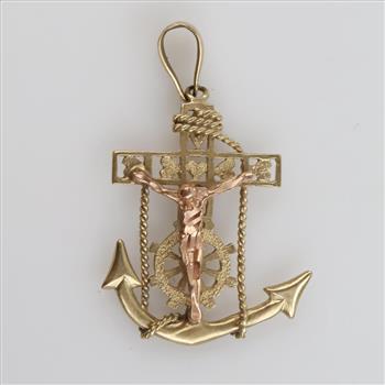 14kt Two Tone Gold Anchor Pendant