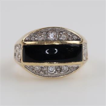 14kt Two Tone Gold Black And Clear Stone Ring